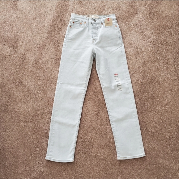 Levi's Wedgie High Rise Waisted Straight Jeans Light Blue Wash Vintage - Picture 8 of 11